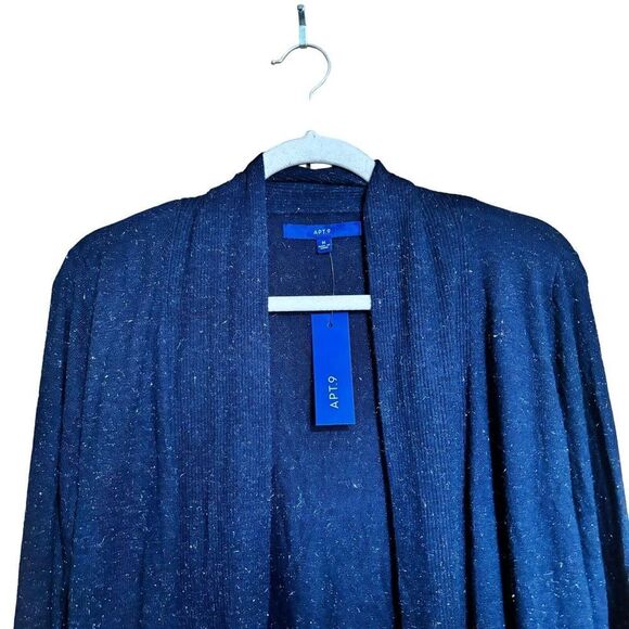 APT 9 Cardigan Womens Medium Blue Metallic Fuzzy Open Drape Sweater Ladies - Picture 2 of 8